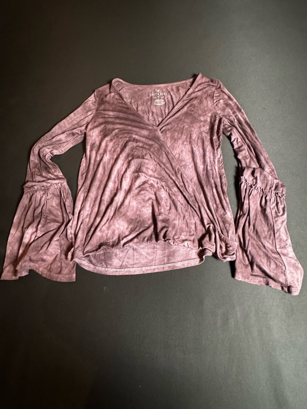 American Eagle Outfitters Mauve Wrap-Style Long Sleeve Top